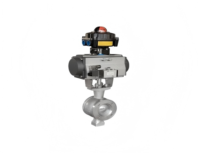 Pneumatic cut-off wafer type V-ball valve