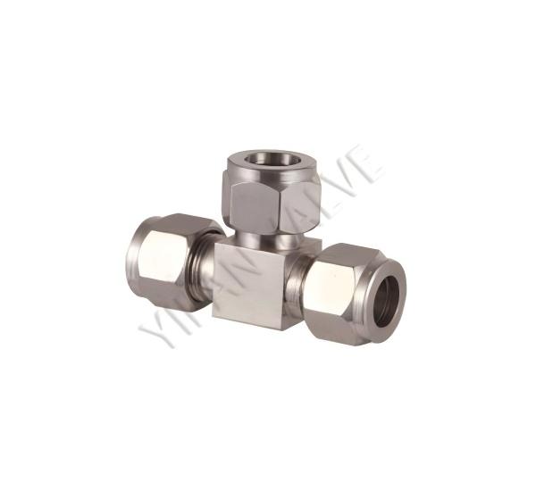 Compression tube fitting tee joint