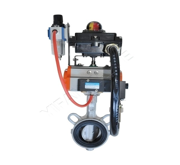 Pneumatic wafer - type butterfly valve