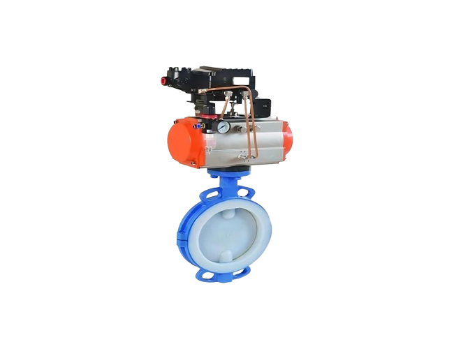 Pneumatic wafer-type fluorine-lined regulating butterfly valve
