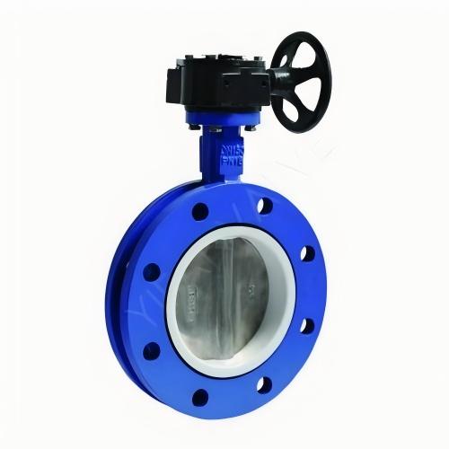 Tetrafluoro-lined U-shaped Flanged Worm Gear Butterfly Valve