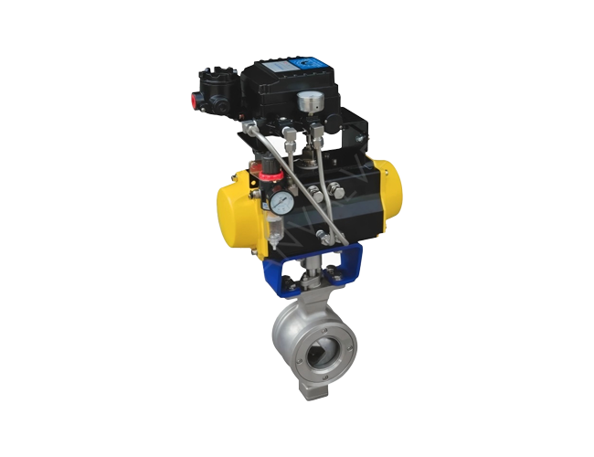 Pneumatic regulating wafer-type V-ball valve