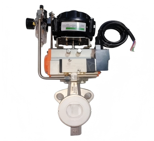 Pneumatic wafer fully fluorine-lined butterfly valve